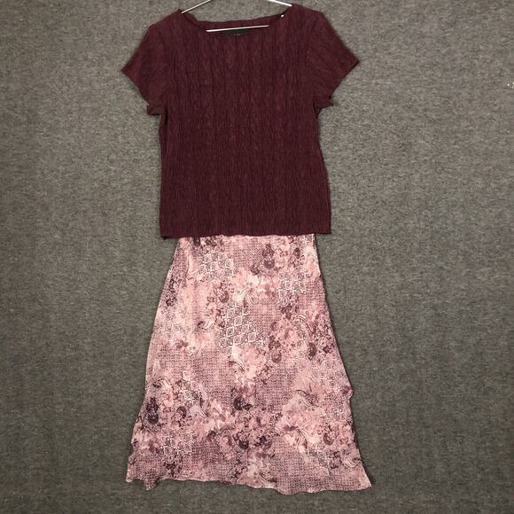 Connected 2Pc Skirt Set M Plum Top Pink Paisley Skirt Tiered Ruffle Fairy Y2K - Picture 1 of 16